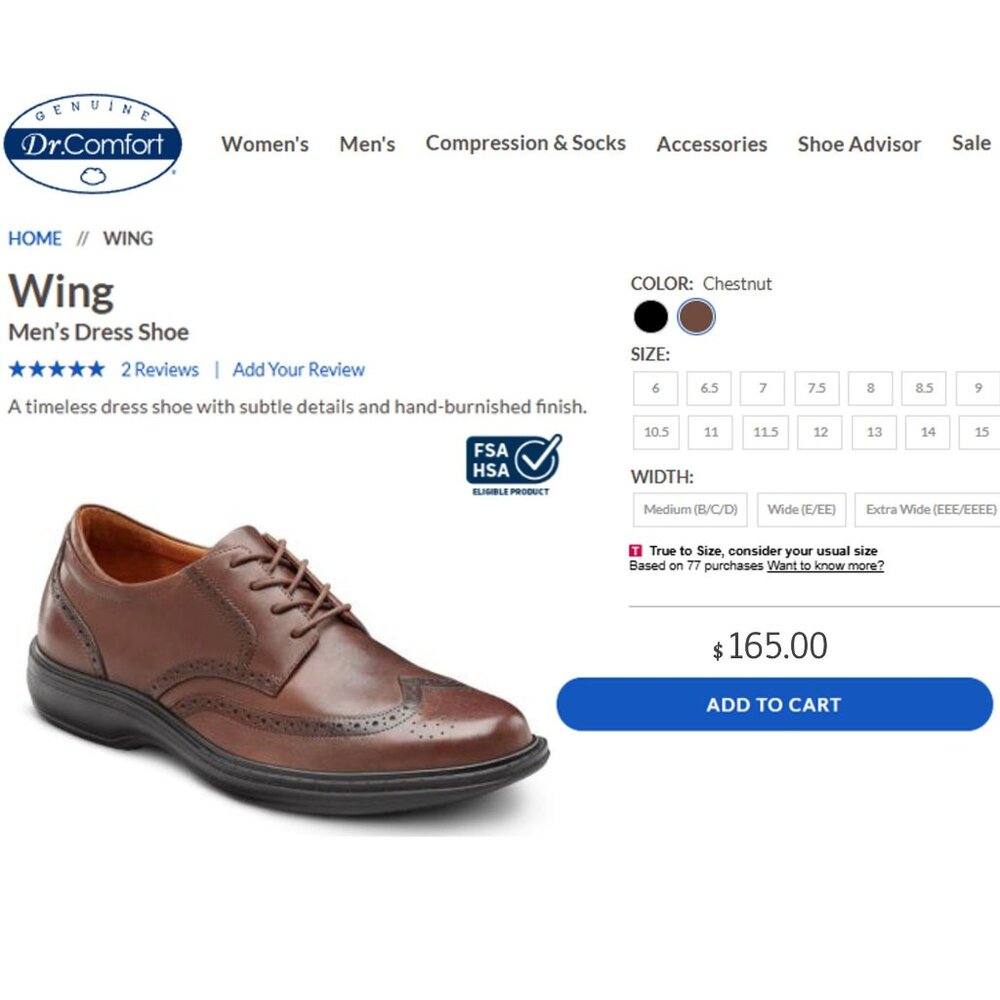 Dr. Comfort Wing 8329 Brown Leather Wingtip Derby Mens 9M Diabetic Dress Shoes - Picture 11 of 15